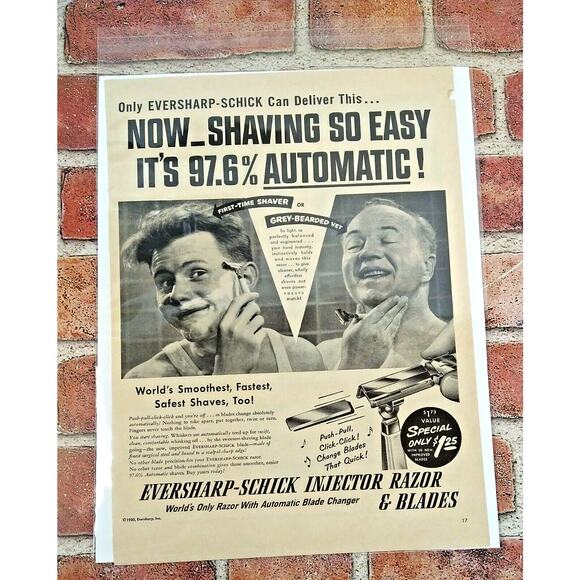 1950 Smiling Happy Men Shaving‎ with Schick Razors - Original Vtg PRINT AD - Picture 2 of 11